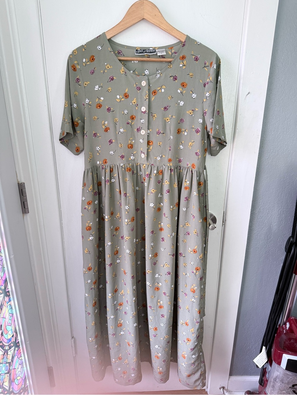 Bali Apparel Women's Sage Floral Button-Front Midi Dress